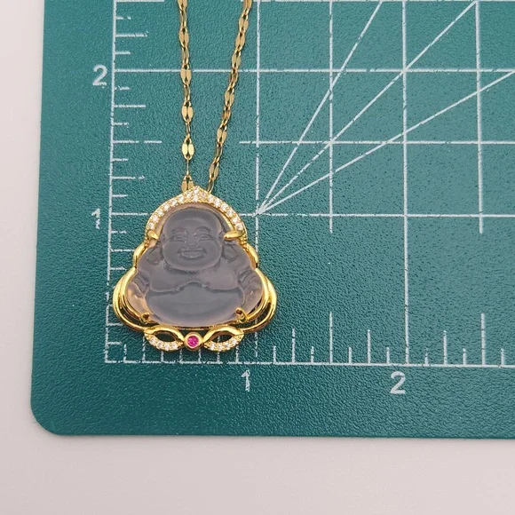 Pink Buddha Pendant Necklace 18k Gold Plated Stainless Steel Lip Chain - Picture 5 of 9